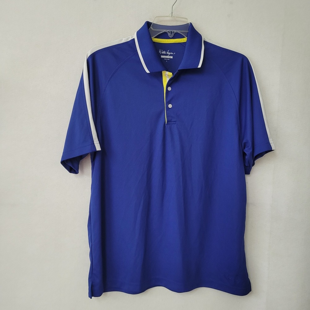 Walter Hagen Hydro-Dri Polo Shirt Mens Large Blue White Stripe Golf‎ Performance